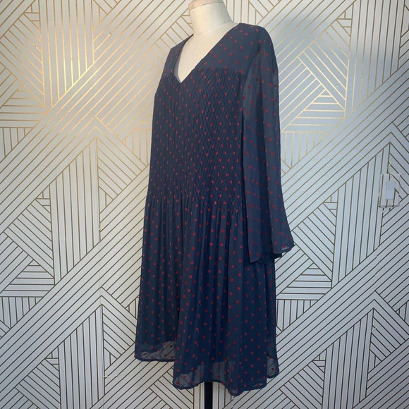 Numph Embeth‎ Dress Navy Blue Red Polka Dot - Picture 6 of 12